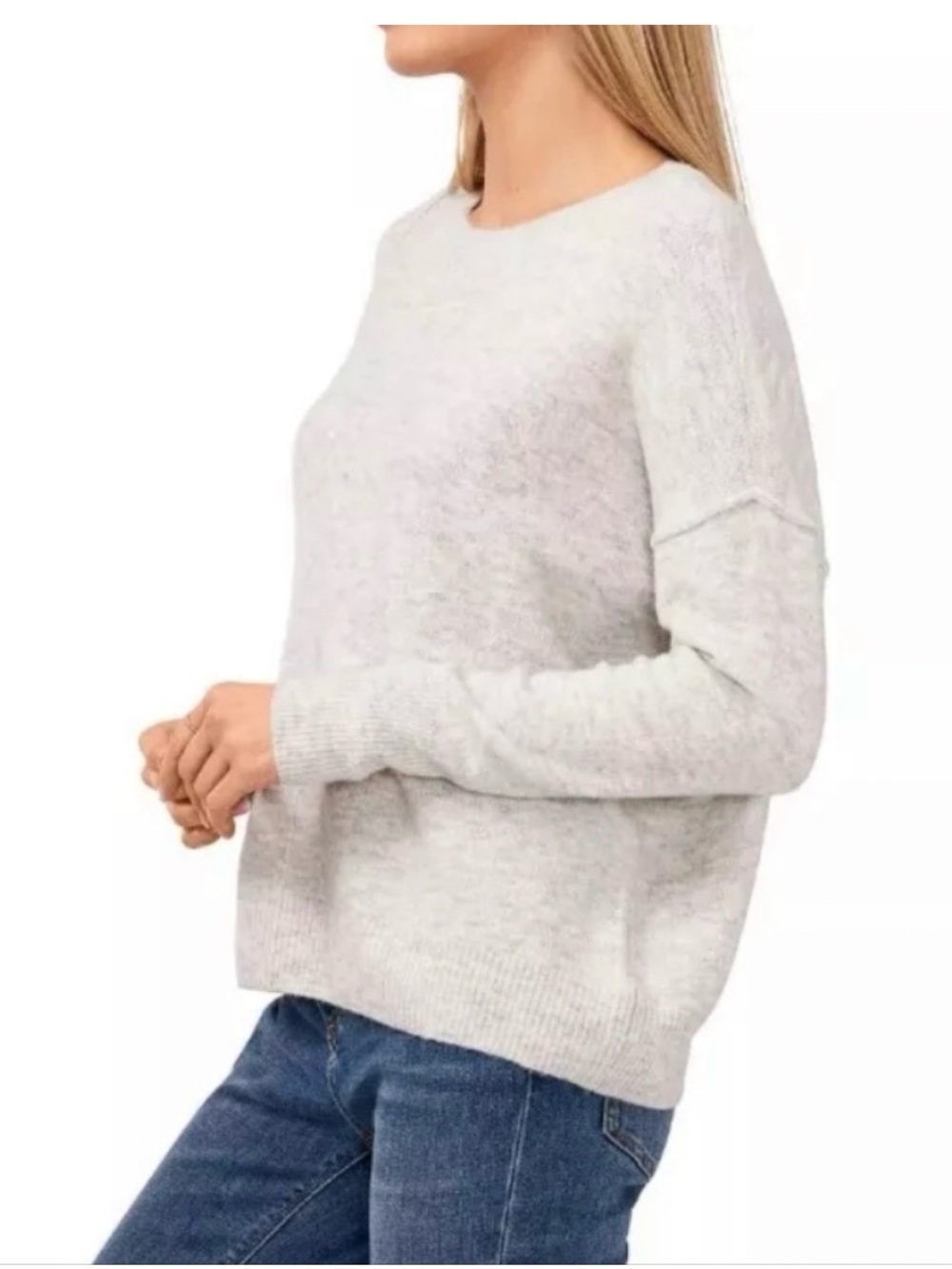 Vince Camuto Center Seam Heather Light Gray Crewneck Sweater Cozy Boxy Small